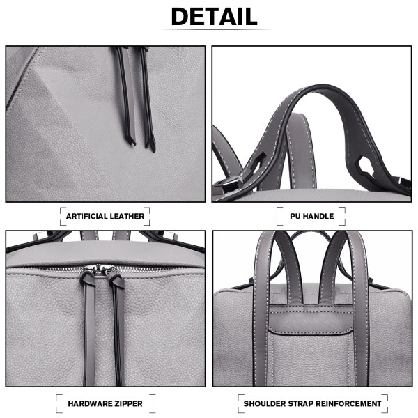 LG1904-MISS LULU PRISMUSMUSTER LEDER LOOK RUCKSACK GRAU